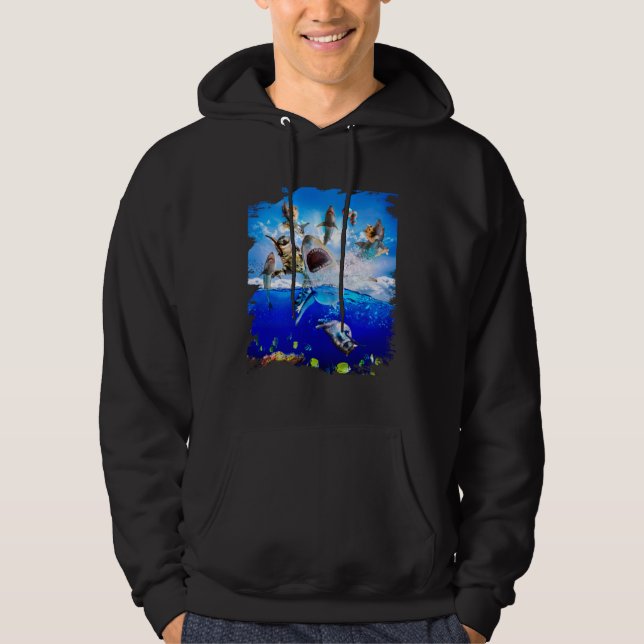 Veste À Capuche Cat riding shark in the ocean on the beach (Devant)