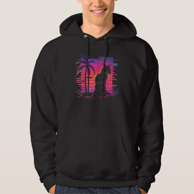 Veste À Capuche Cat Vaporwave Retrowave Aesthetic Synthwave 80s Pa (Devant)
