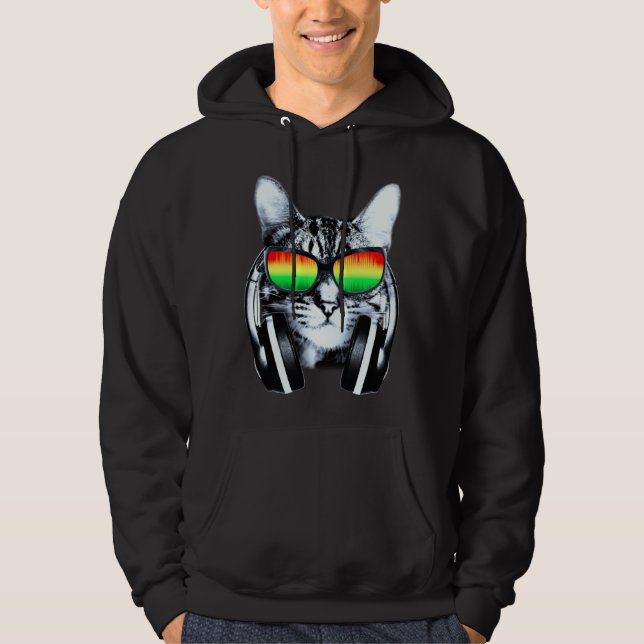 Veste À Capuche Cat with sunglasses and headphones (Devant)