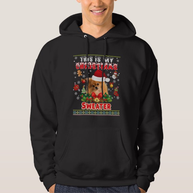 Veste À Capuche C'Est Mon Chandail De Noël Chien Poméranien Moche  (Devant)