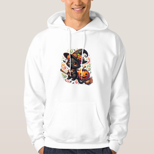 Veste À Capuche Chat chauve Chat Noir Sorcière Casquette Citrouill (Devant)