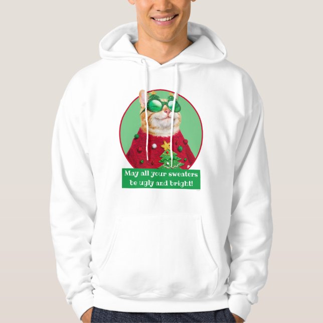 Veste À Capuche Chat dans un pull de Noël (Devant)