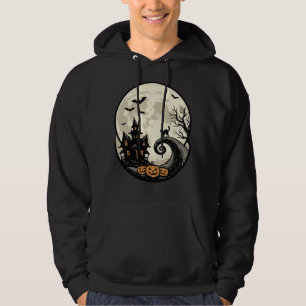 Veste À Capuche Chat de Halloween Vintage Maison Hantée Lune Vecte