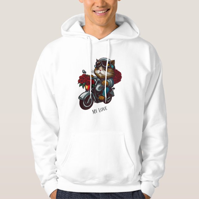 Veste À Capuche Chat équitation moto roses rouges fleurs mon amour (Devant)