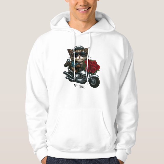 Veste À Capuche Chat équitation moto roses rouges fleurs mon amour (Devant)