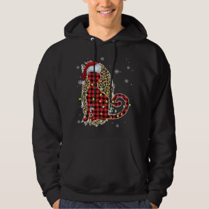 Veste À Capuche Chat Noël Leopard Buffalo Plaid Red Santa Chapeau