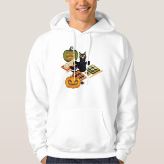 Veste À Capuche Chat noir effrayant et festin de sushi Halloween