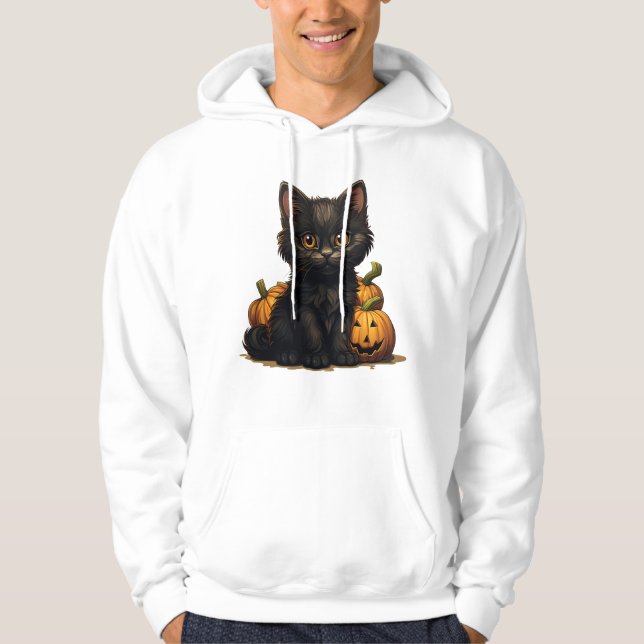 Veste À Capuche Chat noir rétro Halloween Éffrayant Orange Citroui (Devant)