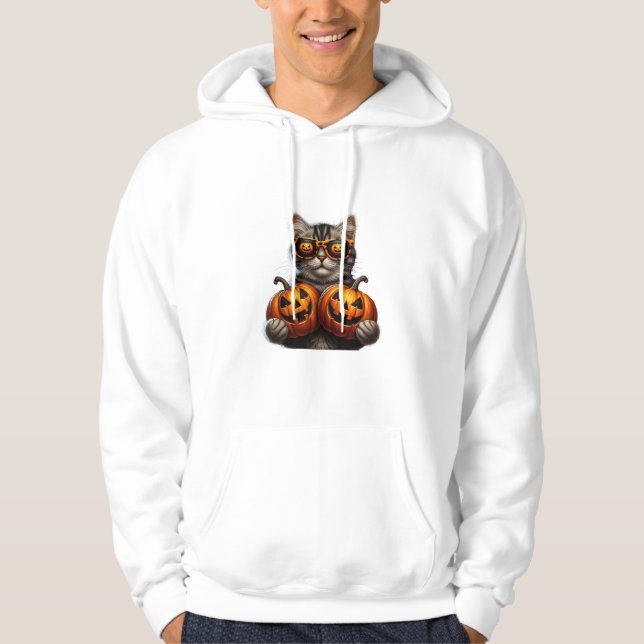 Veste À Capuche Chat noir tenant Citrouille Halloween Amoureux de  (Devant)