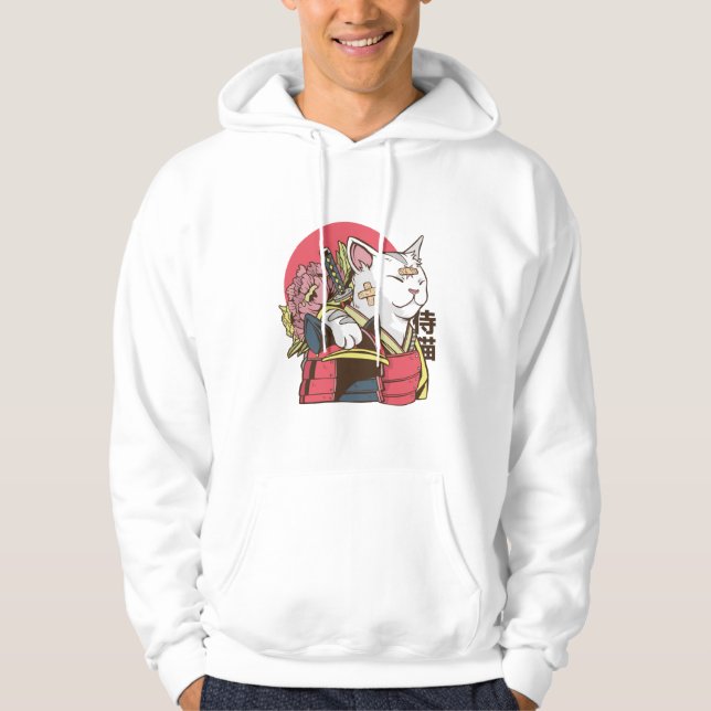 Veste À Capuche Chat Samurai - Chat Vaporwave (Devant)