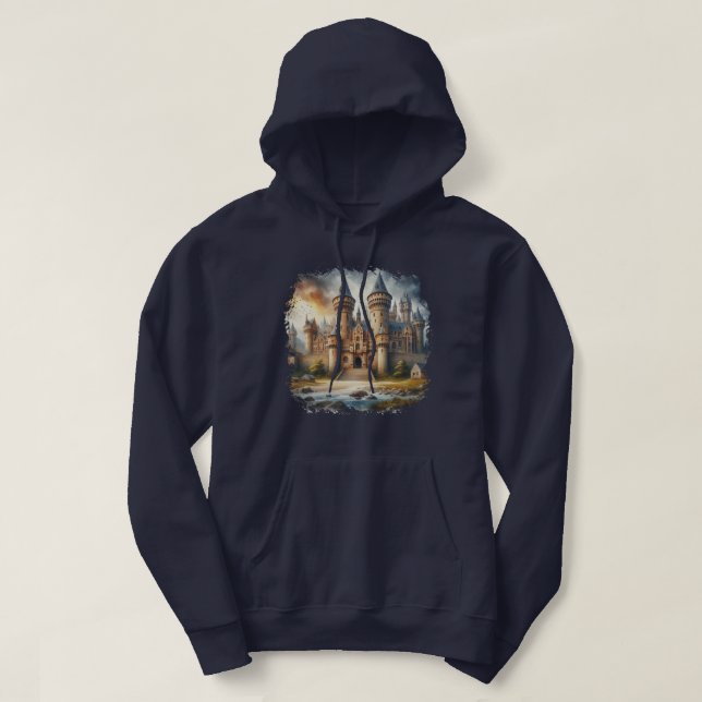 Veste À Capuche Château médiéval au coucher du soleil avec ciel at (Design devant)