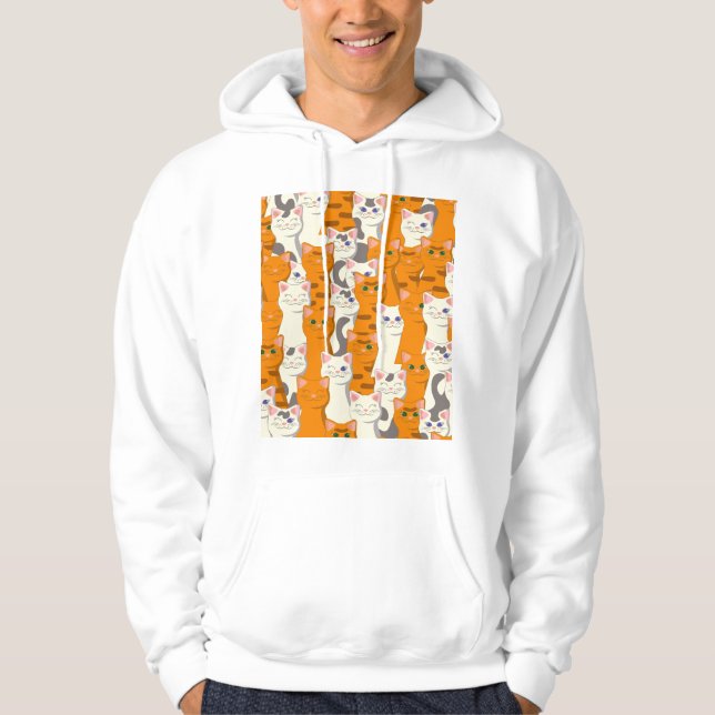 Veste À Capuche Chats blancs et gingembre motif yeux verts yeux bl (Devant)