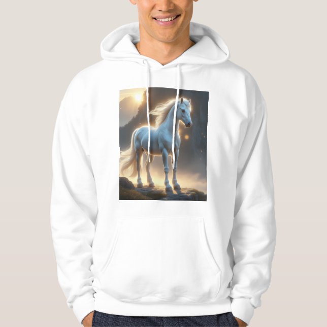 Veste À Capuche Cheval Blanc Céleste Imaginaire Art T-shirt 🌄 ✨ (Devant)
