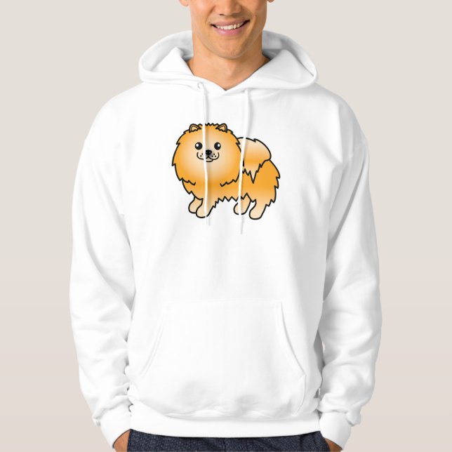 Veste À Capuche Chien caricature mignon de Poméranie orange (Devant)