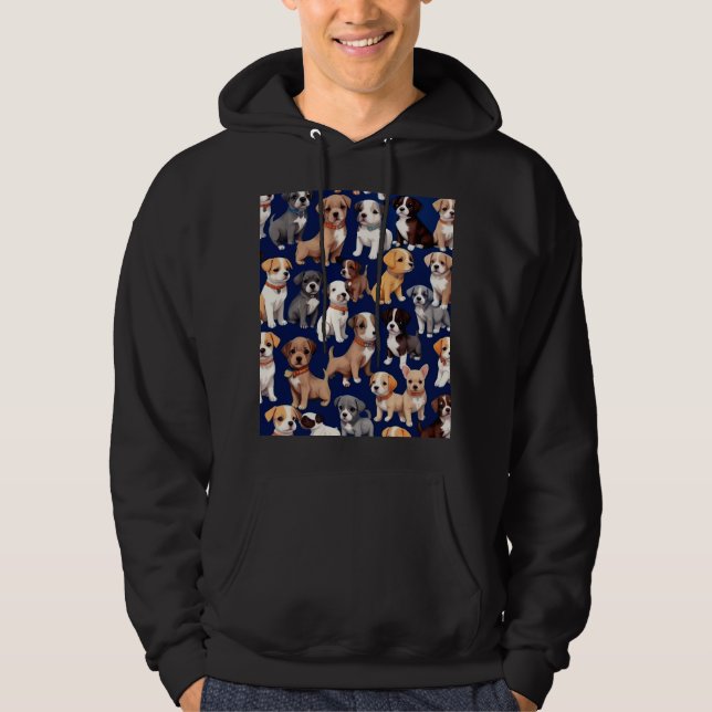 Veste À Capuche Chien Chien Chien bleu de la marine Design Motif (Devant)