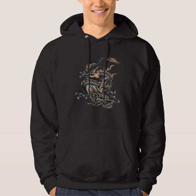 Veste À Capuche Chinese Fire Dragon In Light Gray And Caramel Yell (Devant)