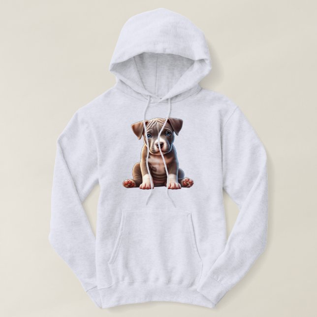 Veste À Capuche Chiot avec yeux bleus assis et regardant Innocent (Design devant)