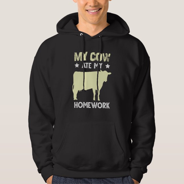 Veste À Capuche Citation d'excuse de devourer les devoirs de vache (Devant)