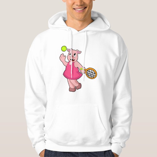 Veste À Capuche Cochon au tennis avec raquette de tennis (Devant)