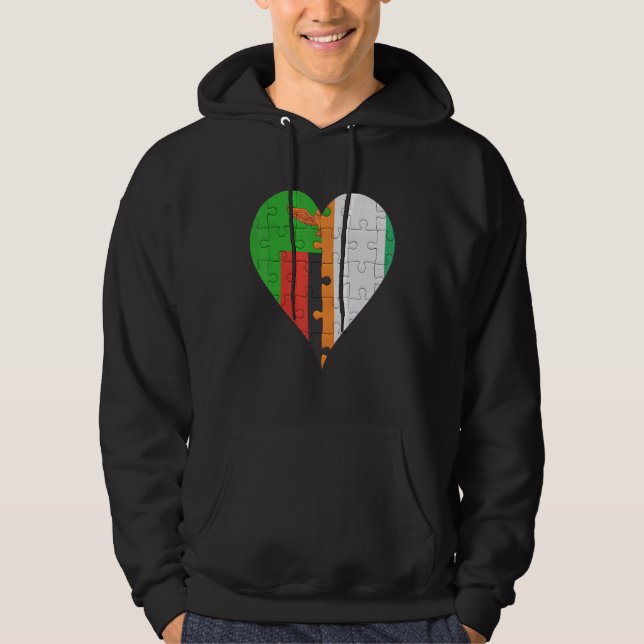 Veste À Capuche Coeur du drapeau de la Zambie (Devant)