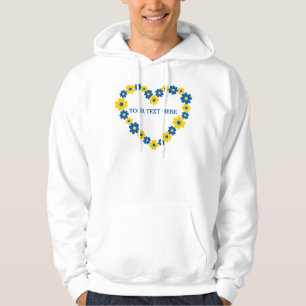Veste À Capuche Coeur fait de fleurs bleues et jaunes. Texte perso