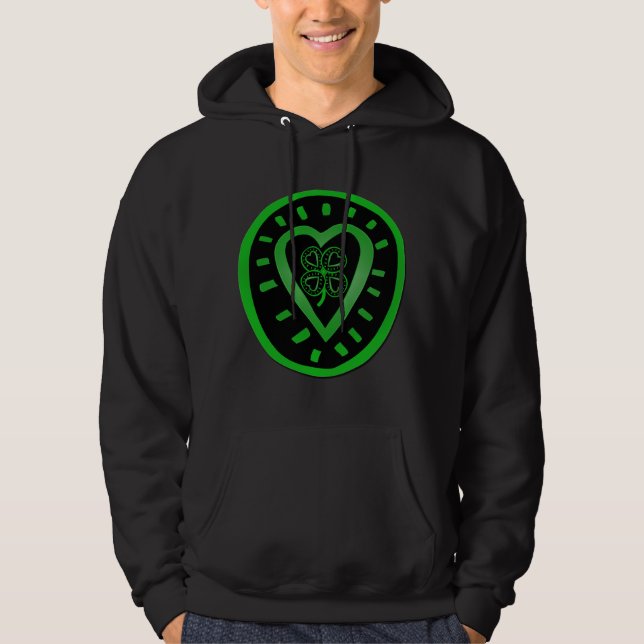 Veste À Capuche Coeur noir avec Shamrock St Patrick's Day Hoddie (Devant)