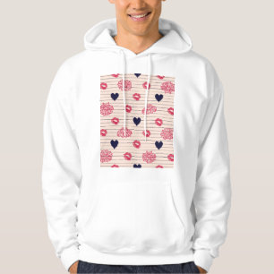 Veste À Capuche Coeurs rouges, lèvres, marguerites motif.