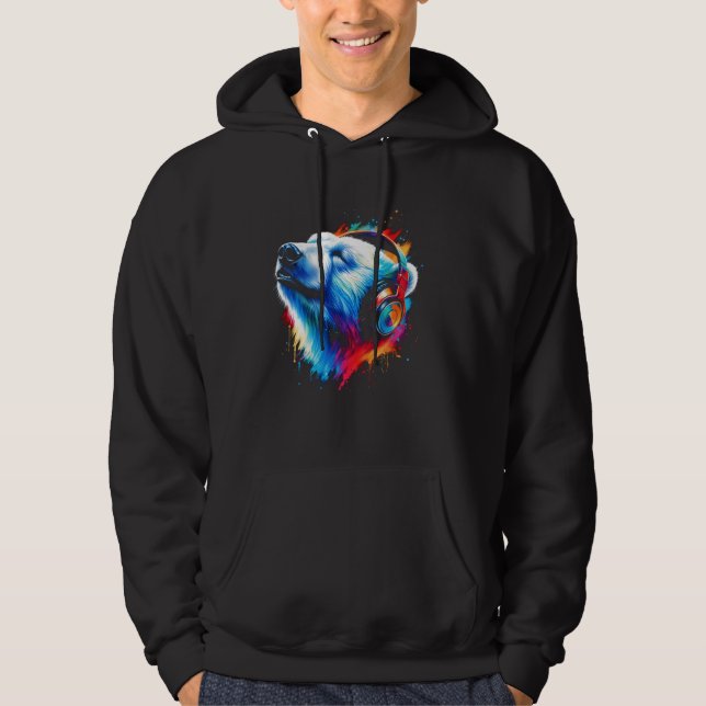 Veste À Capuche Cool Polar Ours Casque Musique Art Noël Oiseau (Devant)