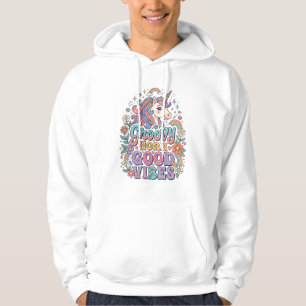 Veste À Capuche Corne Groovy Licorne Bonnes Vibrations Charmant PO