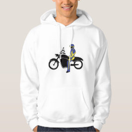 Veste À Capuche Cuirs bleus et jaunes à une course de moto