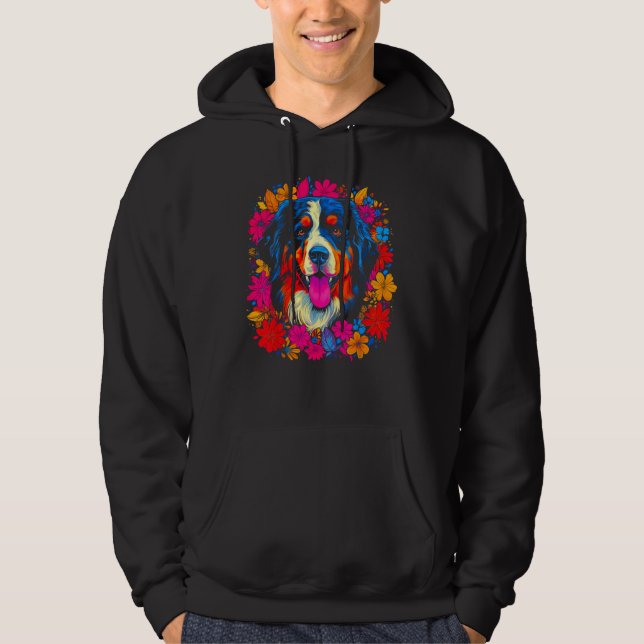 Veste À Capuche Cute Bernese Mountain Dog Flowers (Devant)