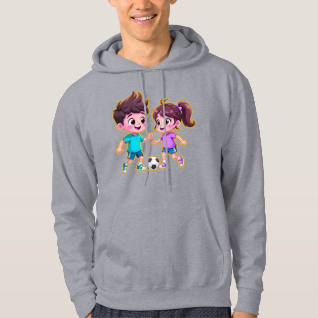 Veste À Capuche Cute Cartoon Boy and Girl Playing Soccer Together  (Devant)