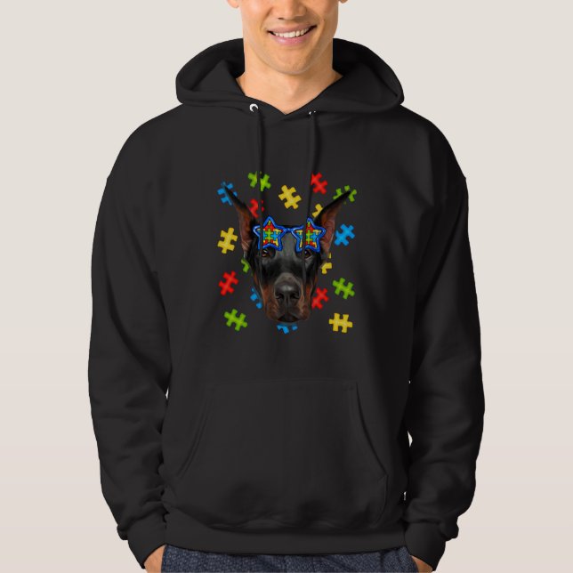 Veste À Capuche Cute Doberman Autism Puzzle Lunettes de soleil Pup (Devant)