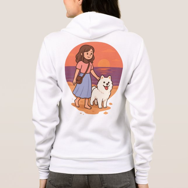 Veste À Capuche Cute Dog Mom Walking Fluffy Pup on Sunset Beach  (Dos)