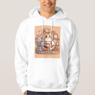 Veste À Capuche Cute Funny Cozy Cartoon Barista Cat Hoodie T-shirt