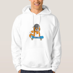 Veste À Capuche Cute Orange Chat sur Skateboard Cartoon