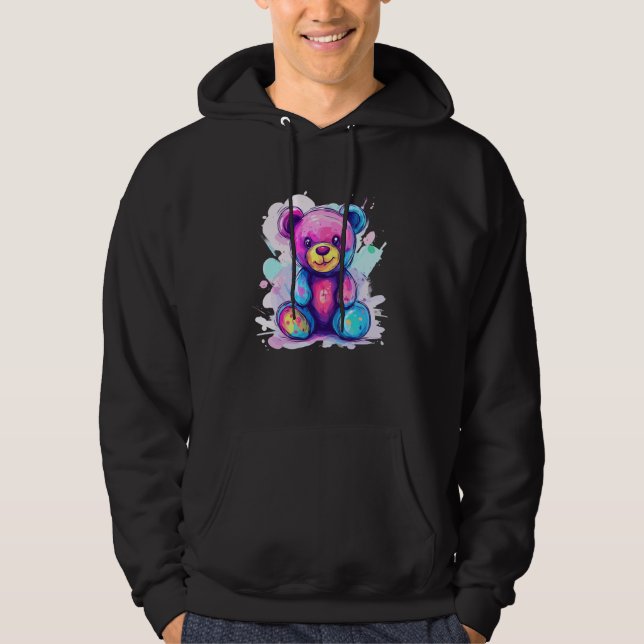 Veste À Capuche Cute Pastel Rainbow Teddy Bear Paint Splash (Devant)