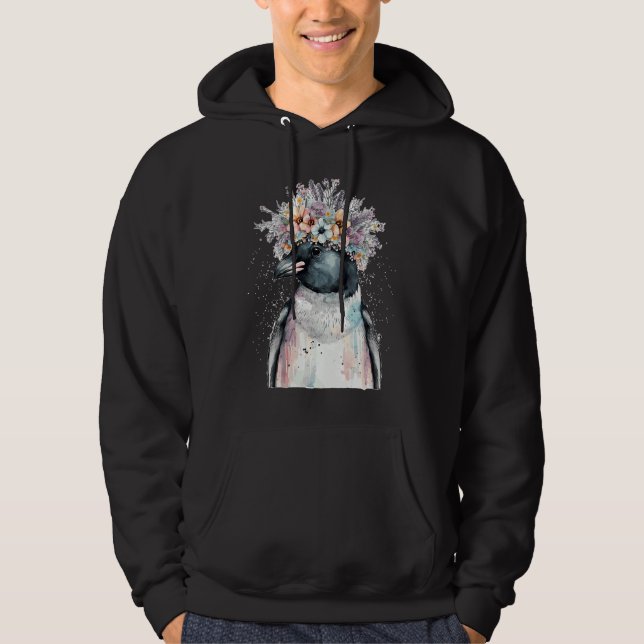 Veste À Capuche Cute Penguin Seabird Flower Crown Floral Birds (Devant)