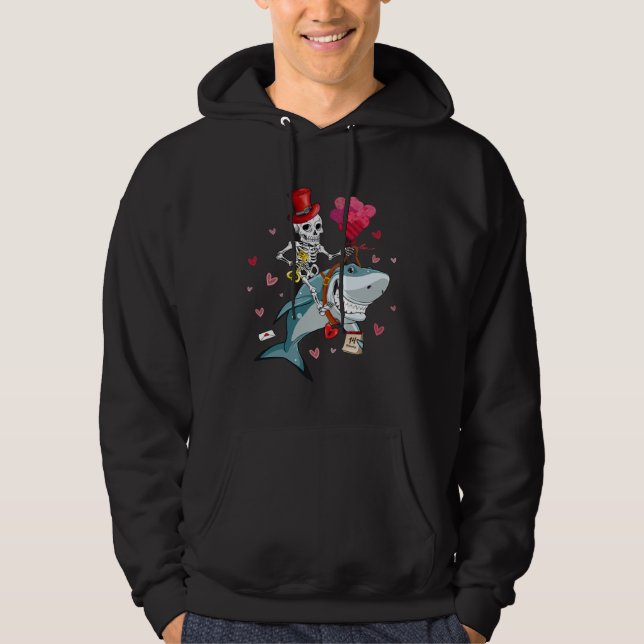 Veste À Capuche Cute Pink Heart Skeleton Riding Shark Valentines D (Devant)