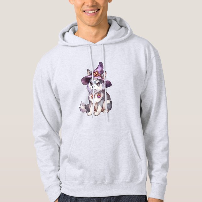 Veste À Capuche Cute Siberian Husky Chien en Casquette sorcier (Devant)