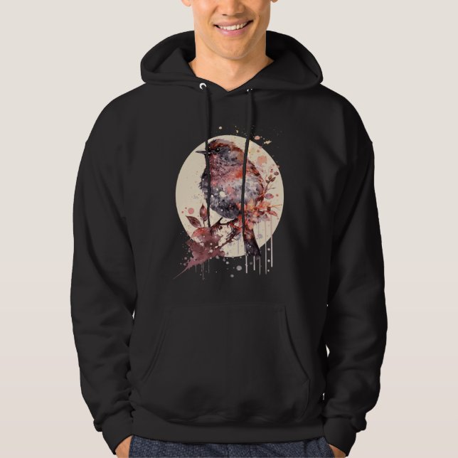 Veste À Capuche Cute Sparrow Bird Japanese Cherry Blossom Sakura (Devant)