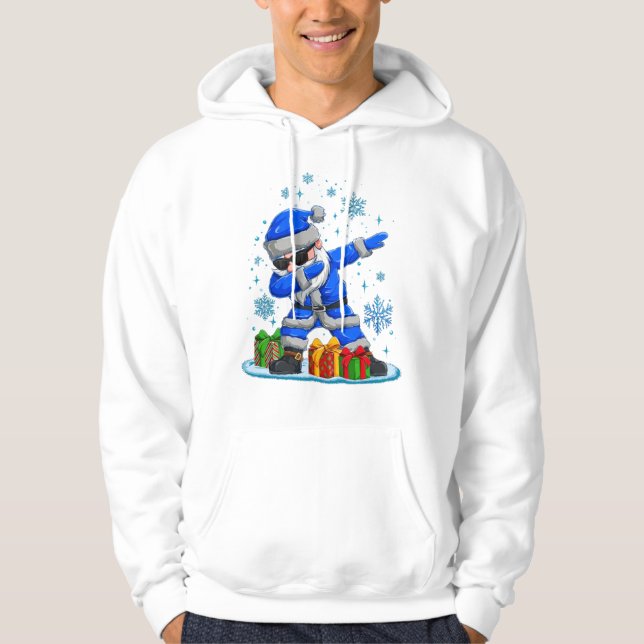 Veste À Capuche Dabbing Santa- Blue & Silver Snowflake Christmas  (Devant)