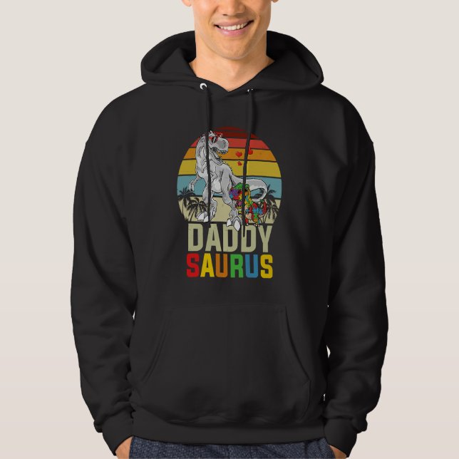 Veste À Capuche Daddysaurus Rex Dinosaur Daddy Saurus Autism Aware (Devant)