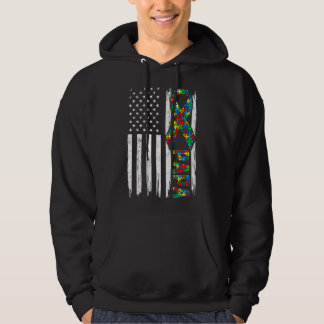 Veste À Capuche Déchiré américain Drapeau Autisme Papa Famille Mat