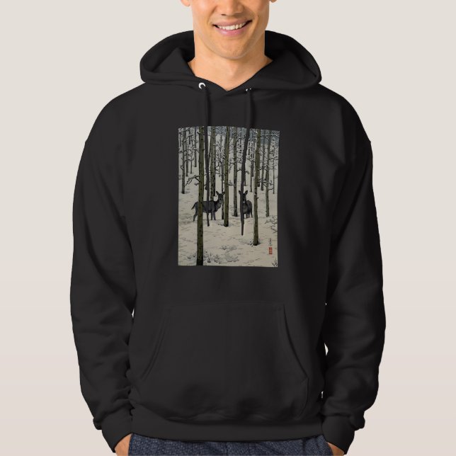 Veste À Capuche Deer Nara Forest Snow Winter Aspen Japanese Ukiyo  (Devant)
