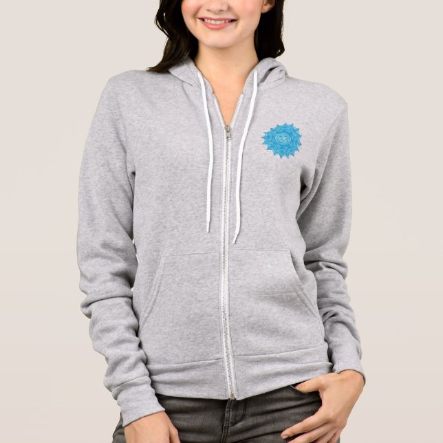 Veste À Capuche Dessin du symbole Om de lotus de verre bleu (Devant)