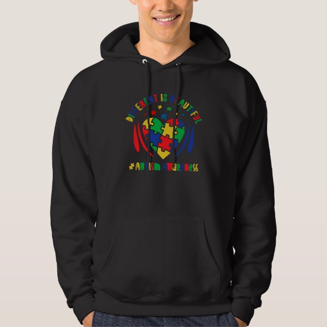 Veste À Capuche Different Is Beautiful Autism Awareness Heart Puzz (Devant)