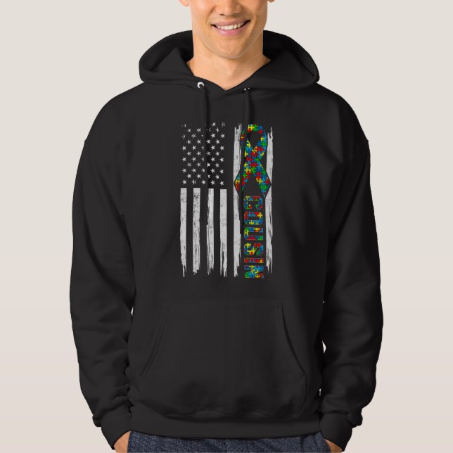 Veste À Capuche Distorsion du drapeau américain Autisme Cousin Fam (Devant)