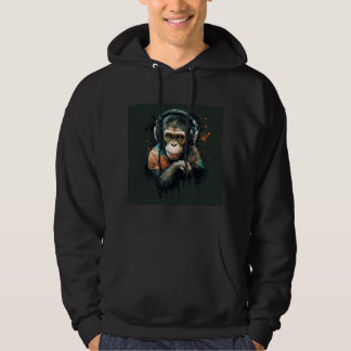 Veste À Capuche DJ Monkey Chimp avec casque, amoureux de musique.