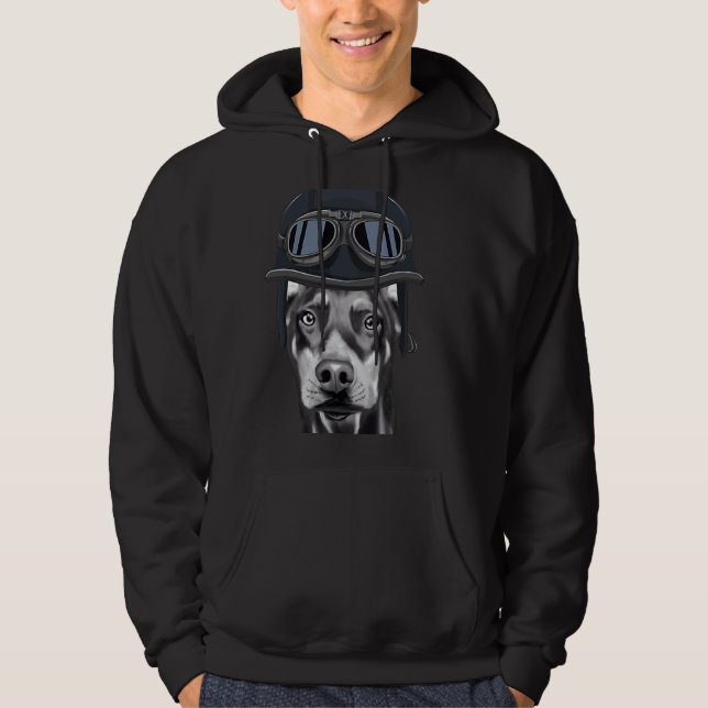 Veste À Capuche Doberman Pinscher portant une casque de moto Vinta (Devant)
